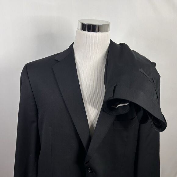 Pronto Uomo 46S Suit 44 x 26 Pleated 100% Wool All Black Two Button Fully Lined - Picture 1 of 12